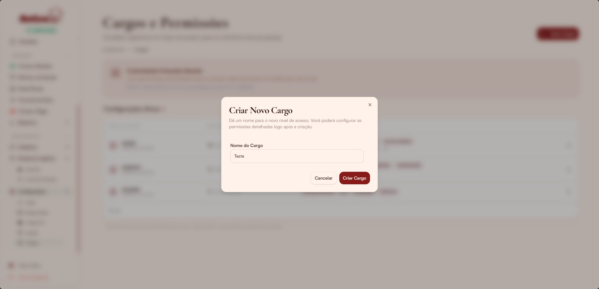 Criar novo cargo