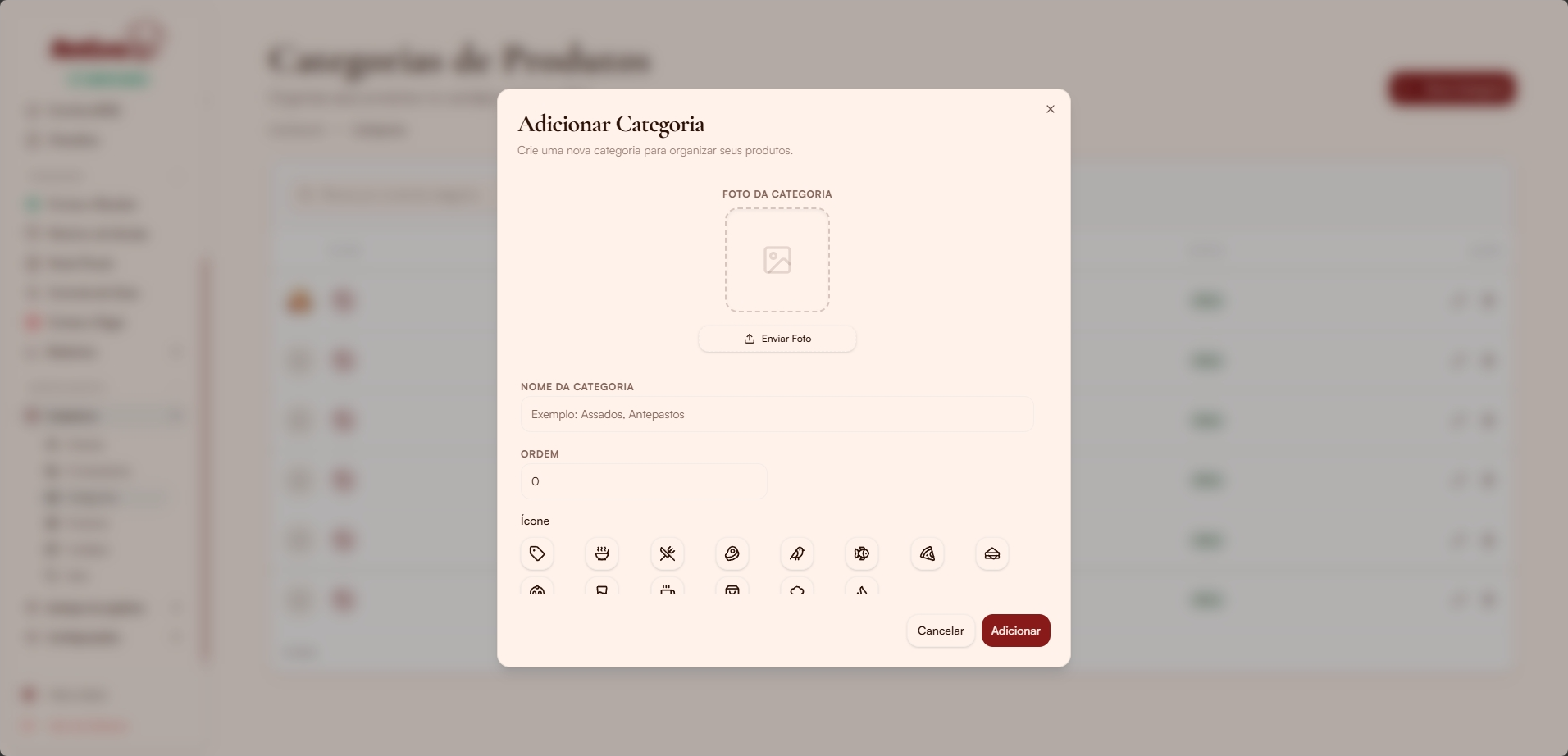 Modal adicionar categoria