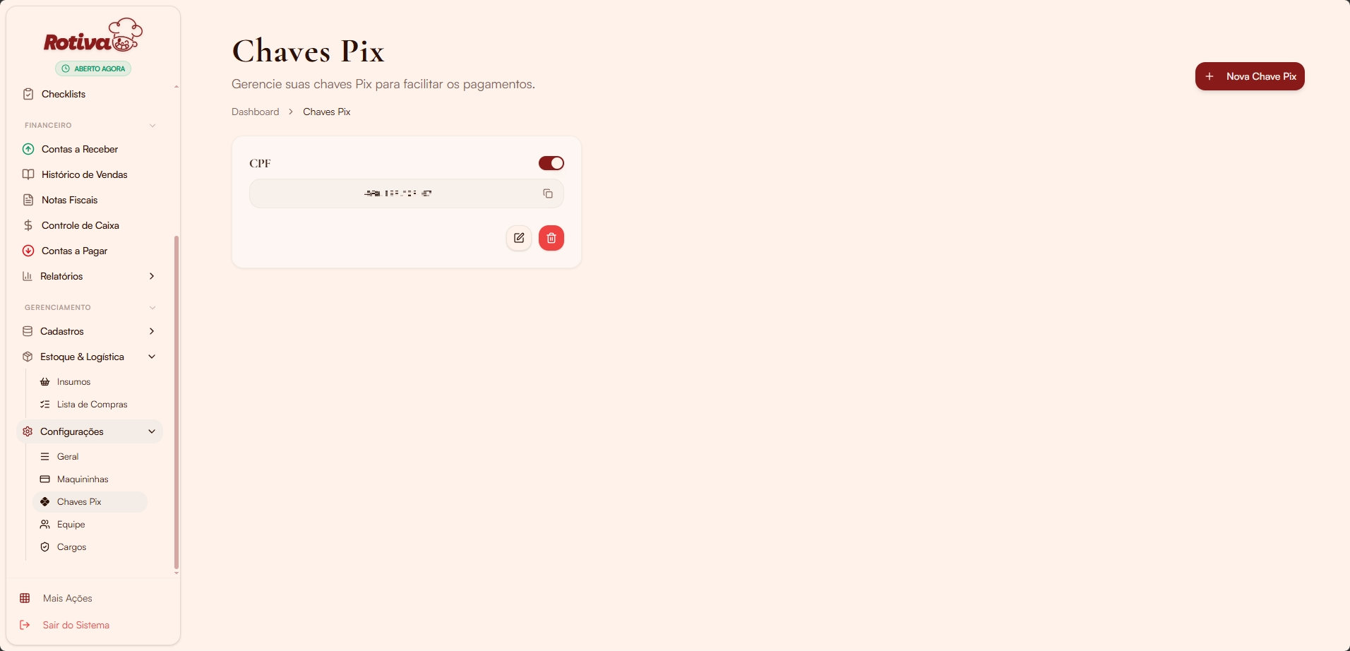 Lista de chaves Pix
