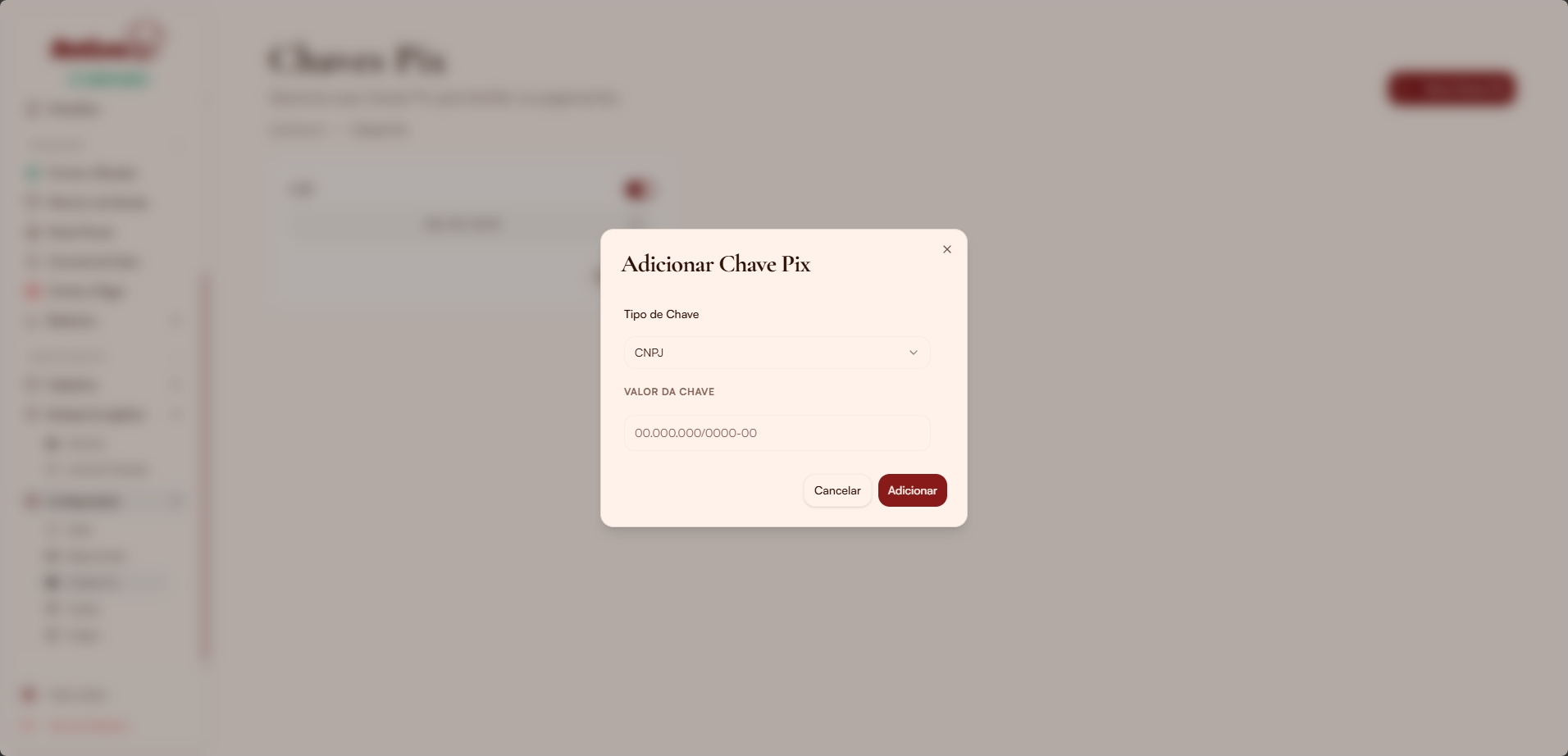 Modal adicionar chave