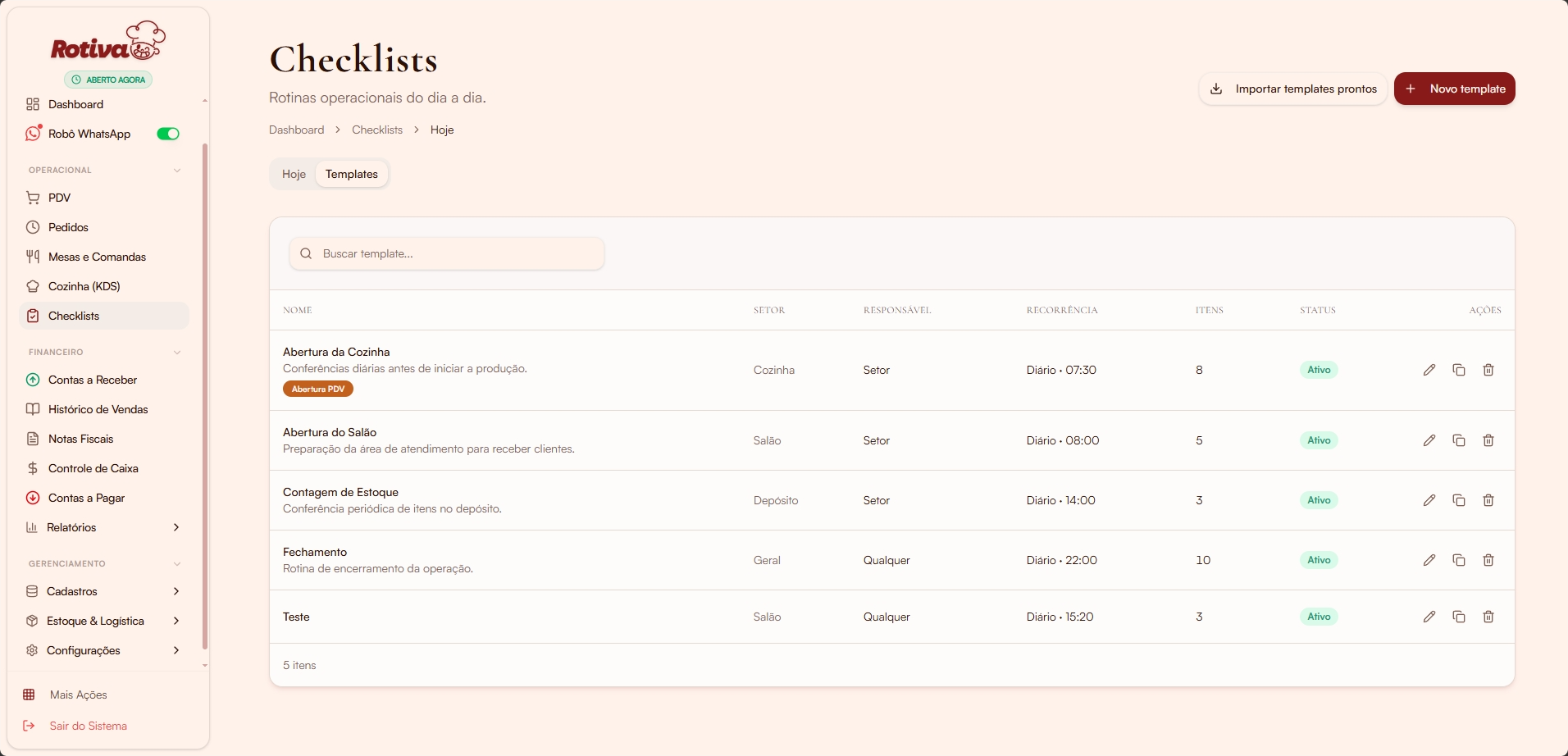 Lista de templates de checklist