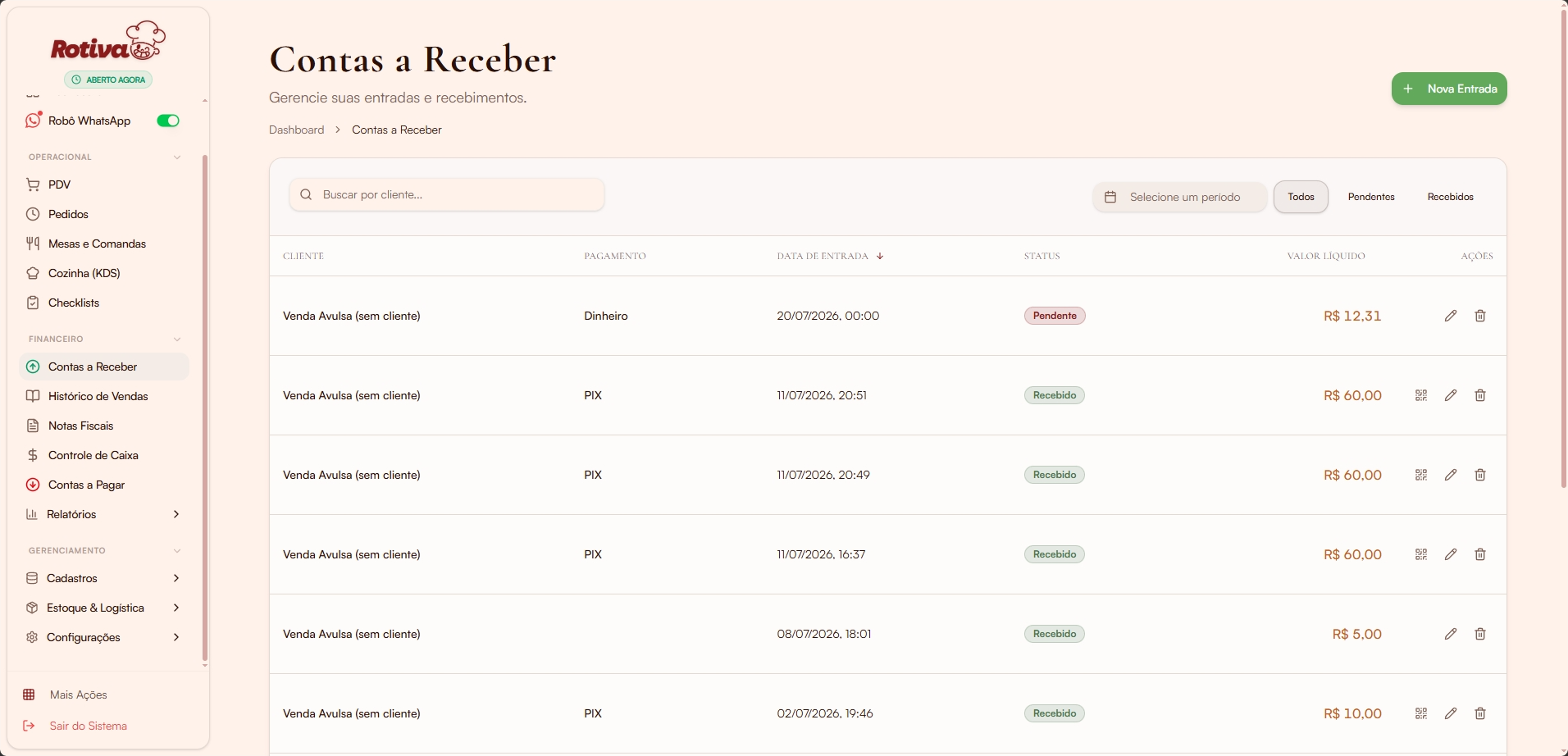 Lista de contas a receber