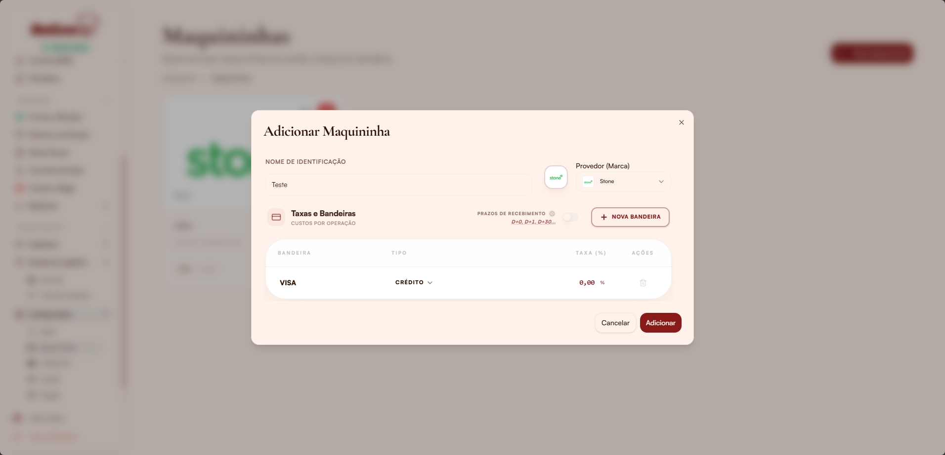 Modal adicionar maquininha
