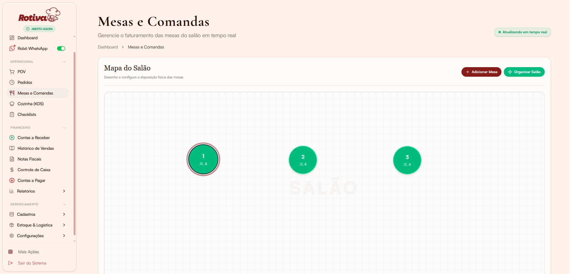 Modal para abrir comanda na mesa
