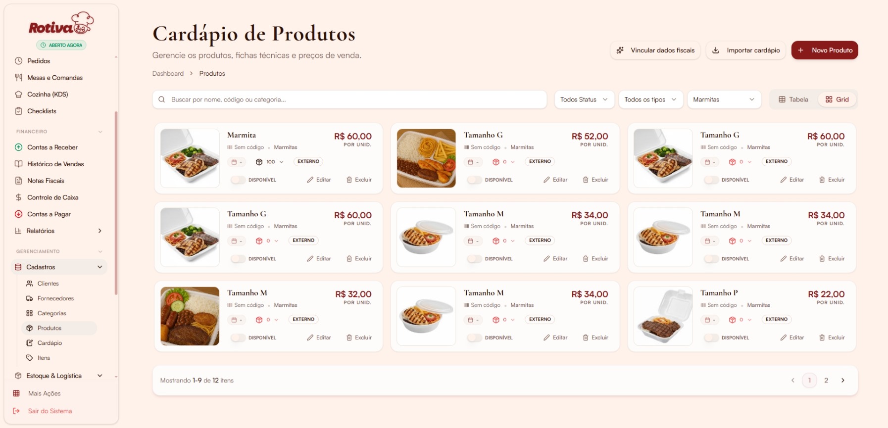 Lista de produtos em grid